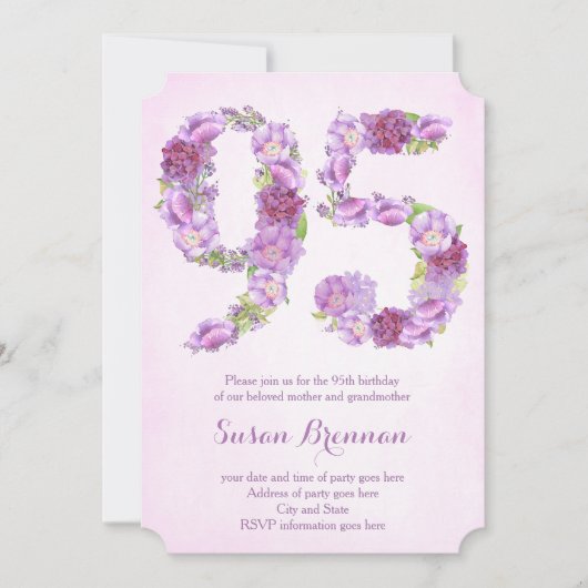 Einladungen zum 95. Geburtstag für eine Dame, mauv (Vorderseite)
