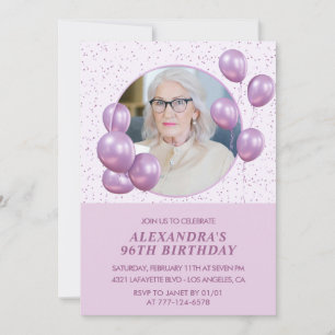 Einladungen zum 96. Geburtstag Foto Lila Ballons