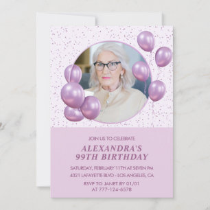 Einladungen zum 99. Geburtstag Foto Lila Balloons