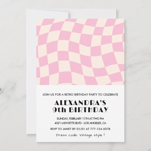 Einladungen zum 9. Geburtstag Checkered Retro Pink (Vorderseite)