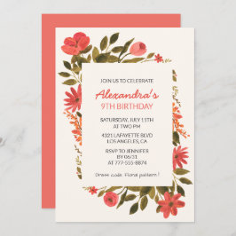 Einladungen zum 9. Geburtstag Floral Boho Elegant
