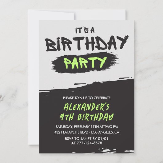 Einladungen zum 9. Geburtstag Graffiti Junge Spray (Vorderseite)