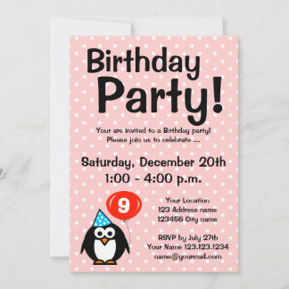 Einladungen zum 9. Geburtstag mit lustigem Pinguin