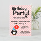 Einladungen zum 9. Geburtstag mit lustigem Pinguin (Stehend Vorderseite)