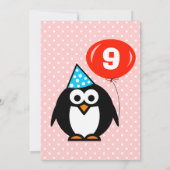 Einladungen zum 9. Geburtstag mit lustigem Pinguin (Rückseite)