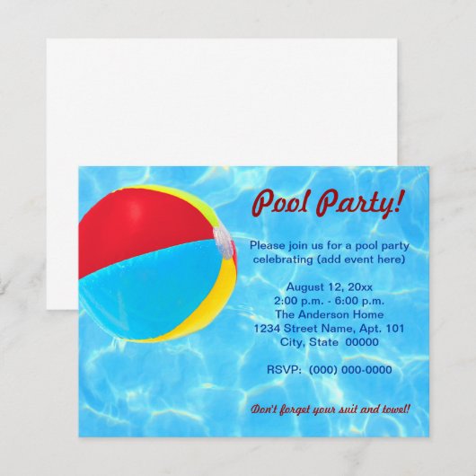 Einladungen zum Beach-Ball (Vorne/Hinten)