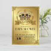 Einladungen zum Black and Gold Prince Baby Shower (Stehend Vorderseite)