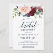 Einladungen zum Brautparty Navy und Burgund (Vorderseite)