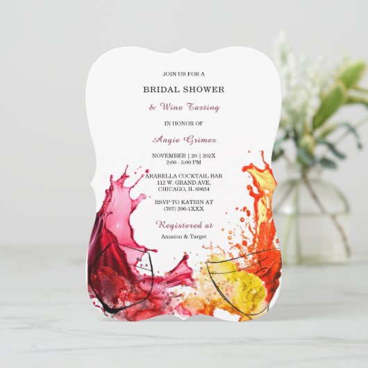 Einladungen zum Bridal-Duschbad zum Thema Wein (Stehend Vorderseite)