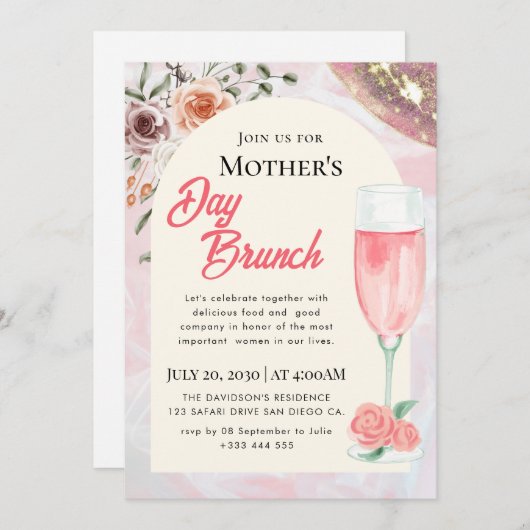 Einladungen zum Brunch der Mutter mit Aquarellfarb (Vorne/Hinten)