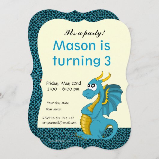 Einladungen zum Cartoon-Geburtstag von Dragon (Vorne/Hinten)