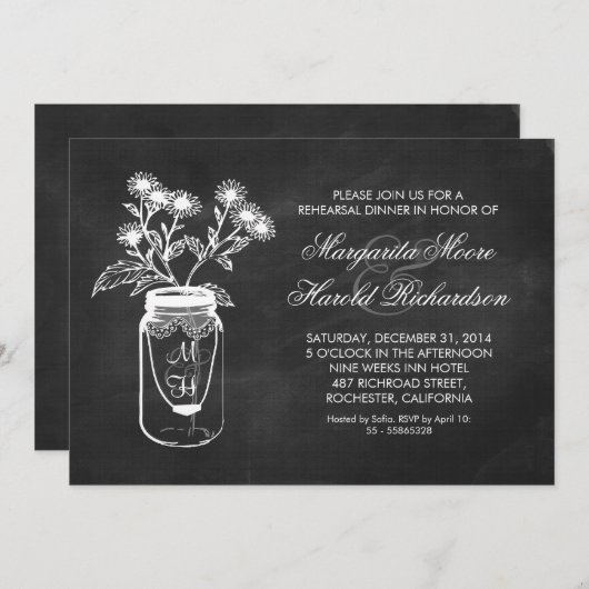 Einladungen zum Chalkboard Mason Jar Probe (Vorne/Hinten)