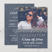 Einladungen zum Chic Foto Graduation | Old Denim L (Vorne/Hinten)