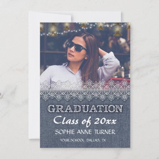 Einladungen zum Chic Foto Graduation | Old Denim L (Vorderseite)