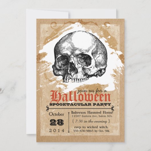 Einladungen zum Creepy Skull Halloween-Party (Vorderseite)