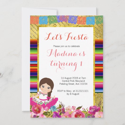 Einladungen zum ersten Geburtstag von Mexikanerin (Vorderseite)