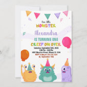 Einladungen zum Geburtstag Monster Pink Ballon (Vorderseite)