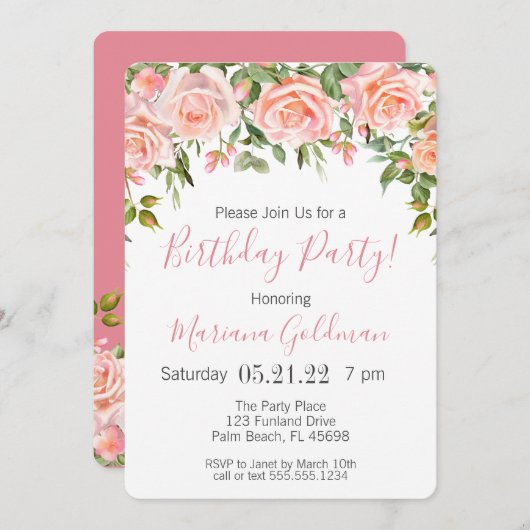 Einladungen zum Geburtstag Rosa Bläserne Modernes  (Vorne/Hinten)