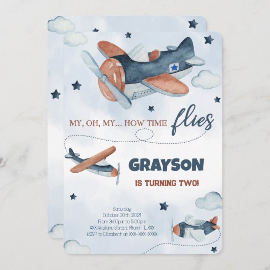 Einladungen zum Geburtstag von Flugzeugen (Vorne/Hinten)
