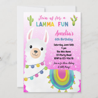 Einladungen zum Geburtstag von Llama (rosa Glitzer