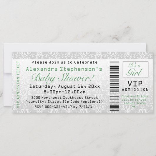 Einladungen zum Green/White Baby Shower Ticket (Vorderseite)