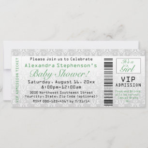 Einladungen zum Green/White Baby Shower Ticket