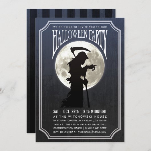 Einladungen zum Halloween-Party| Mond & Grim Sense (Vorne/Hinten)