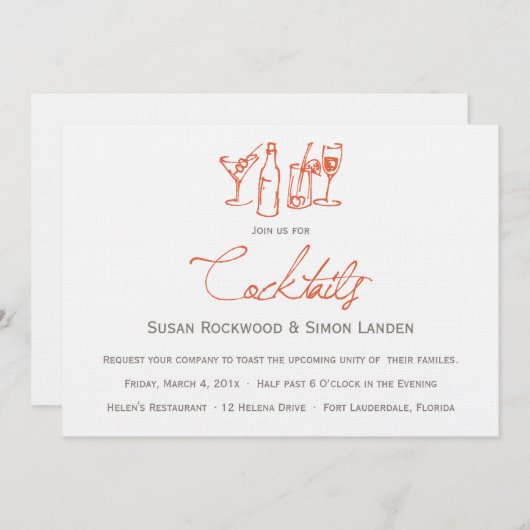 Einladungen zum Hochzeitcocktail | Orange (Vorne/Hinten)