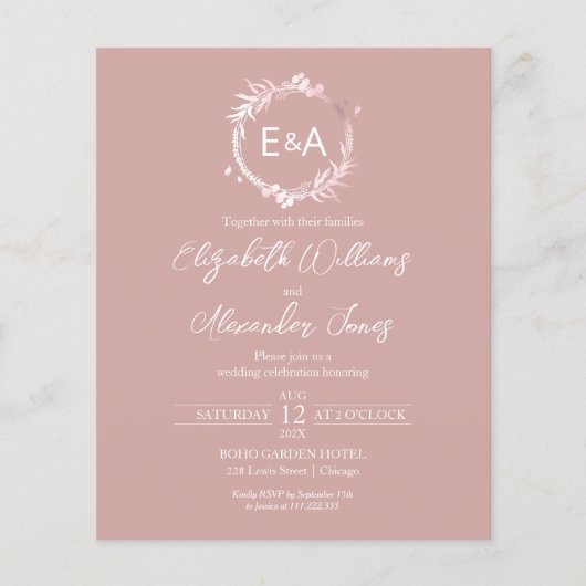 Einladungen zum Hochzeitsfeiern in Rosa Monogramm (Vorderseite)