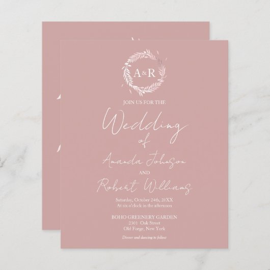 Einladungen zum Hochzeitsfeiern in Rosa Monogramm (Vorne/Hinten)