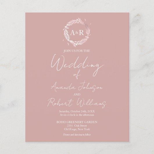 Einladungen zum Hochzeitsfeiern in Rosa Monogramm (Vorderseite)