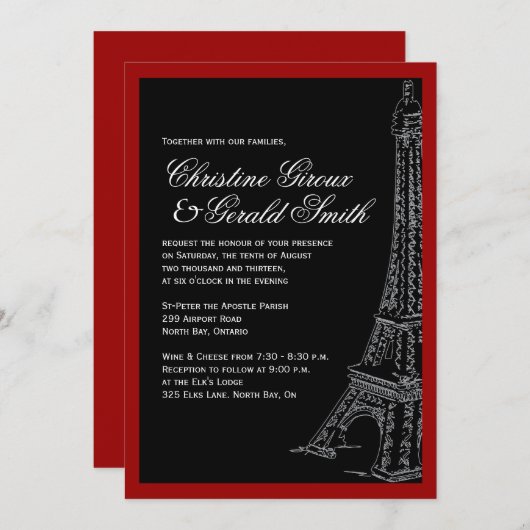 Einladungen zum Hochzeitsfeiern in Rot und Schwarz (Vorne/Hinten)