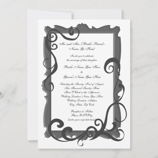 Einladungen zum Hochzeitsfeiern in Schwarz/Grau (Rückseite)