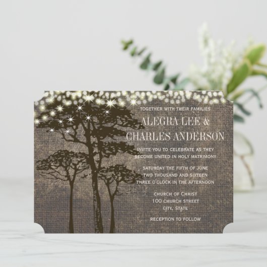 Einladungen zum Hochzeitsfeiern mit braunem Eichen (Stehend Vorderseite)
