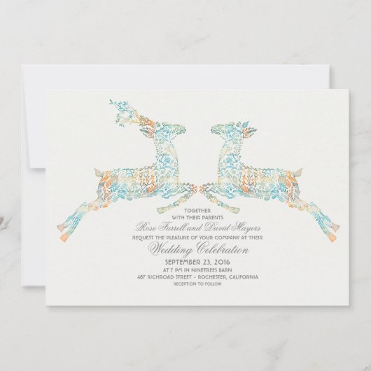 Einladungen zum Hochzeitsfeiern mit Hirschen (Vorderseite)