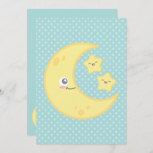 Einladungen zum Kawaii Moon und Stars Baby Shower (Vorne/Hinten)