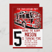 Einladungen zum Kindergeburtstag von Feuerwehrfahr (Vorne/Hinten)