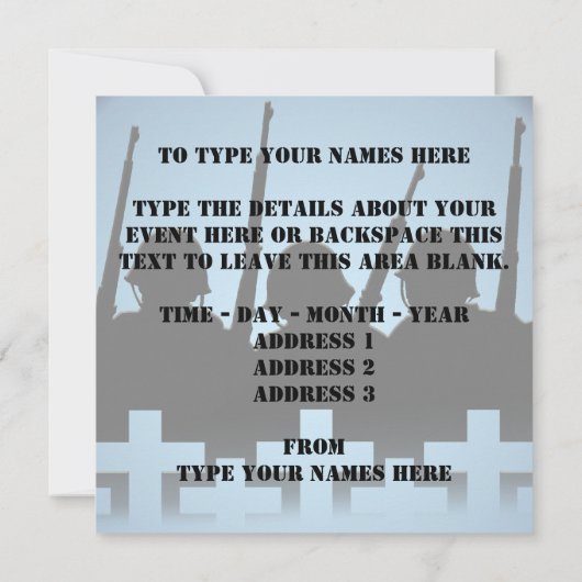 Einladungen zum Krieg, damit wir RSVP-Karten nicht (Rückseite)