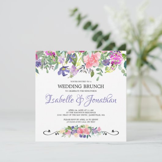 Einladungen zum lila und rosafarbenen Hochzeitsfes (Stehend Vorderseite)