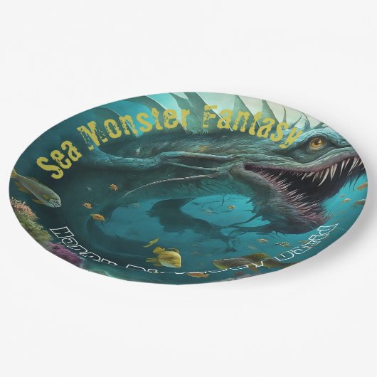Einladungen zum Meeresmonster Fantacy Pappteller (Schrägansicht)
