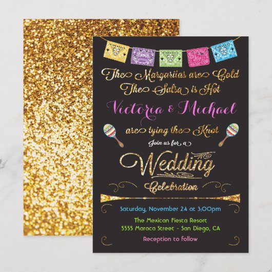 Einladungen zum mexikanischen Wedding Fiesta Gold  (Vorne/Hinten)
