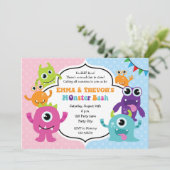 Einladungen zum Monster Geburtstag (Junge / Mädche (Stehend Vorderseite)