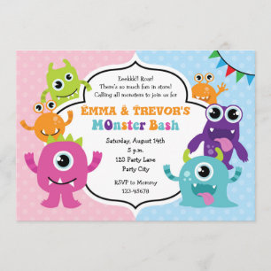 Einladungen zum Monster Geburtstag (Junge / Mädche