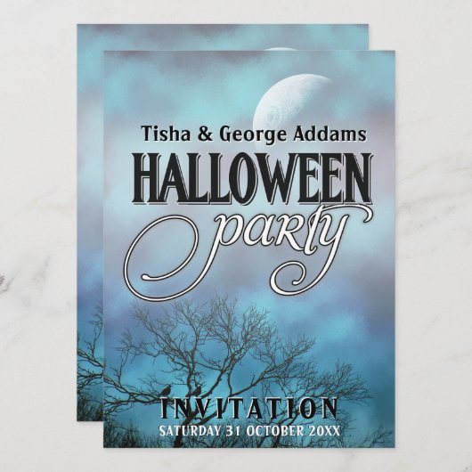 Einladungen zum Moody Moon Clouds Halloween-Party (Vorne/Hinten)