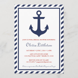 Einladungen zum Nautical Bridal Shower - Navy Anch