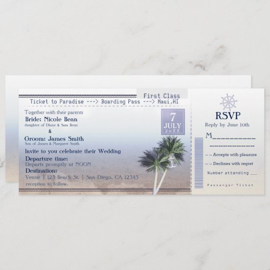 Einladungen zum Paradies für Hochzeiten (Vorne/Hinten)