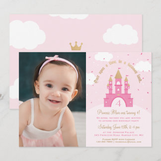 Einladungen zum Princess Party Foto | Rosa und Gol