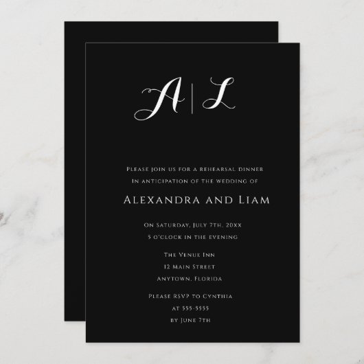 Einladungen zum Probe Black Monogram (Vorne/Hinten)