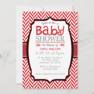 Einladungen zum Red Gray Herringbone Baby Shower