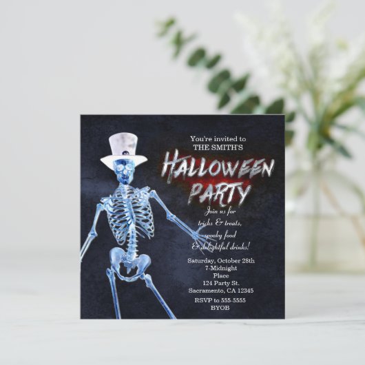 Einladungen zum Skeletton-Halloween-Party (Stehend Vorderseite)